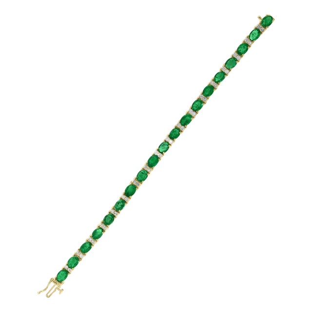 15 Carat Natural Emerald & Diamond Cocktail Tennis Bracelet 14 Karat White Gold For Sale