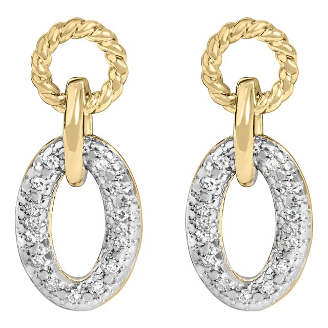 Gold Vermeil 1/10 Cttw Diamond Oval Link Earrings, Pair For Sale