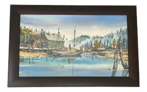 Pacific Northwest Harbor Scene Original Watercolor by g.g. Kennedy C.1967