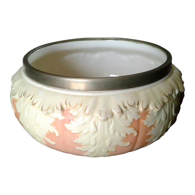 Antique Locke & Co. Worcester Shrub Hill Work England Blush Salad Bowl Plated Rim For Sale