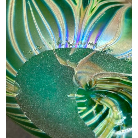 A Vintage Art Nouveaux-Style, Signed Iridescent Thick and Solid "Feather," Vessel/ Vase For Sale - Image 17 of 18
