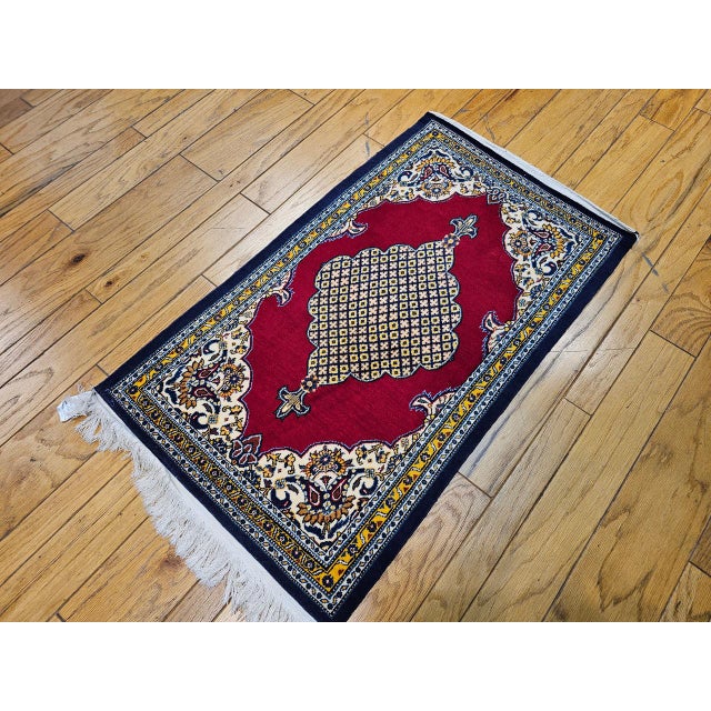 1900 - 1909 Vintage Persian Qum Area Rug, Hand-Knotted Wool, Geometric Medallion Pattern, 3x5, Red & Navy For Sale - Image 5 of 18