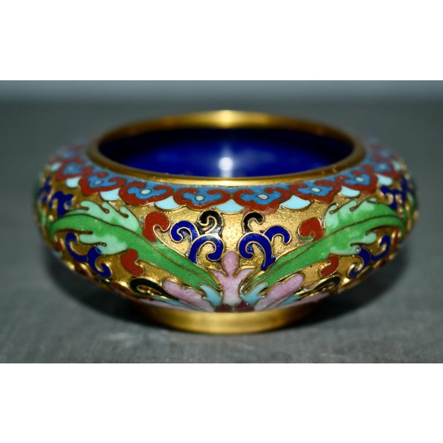 Vintage Chinese Small Cloisonné Bowl With Floral Interior For Sale - Image 10 of 11
