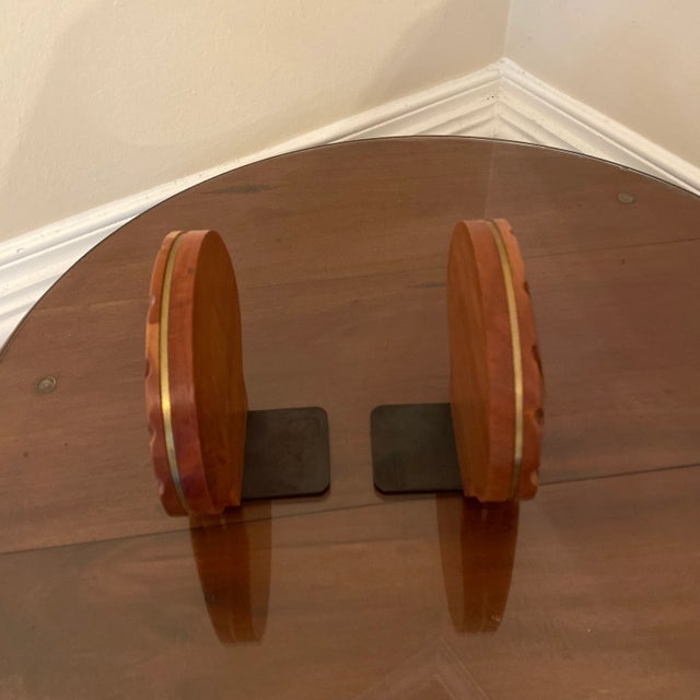 Mid-Century Modern 1970s Wood & Brass Italian Style Shell Bookends - a Pair For Sale - Image 3 of 8