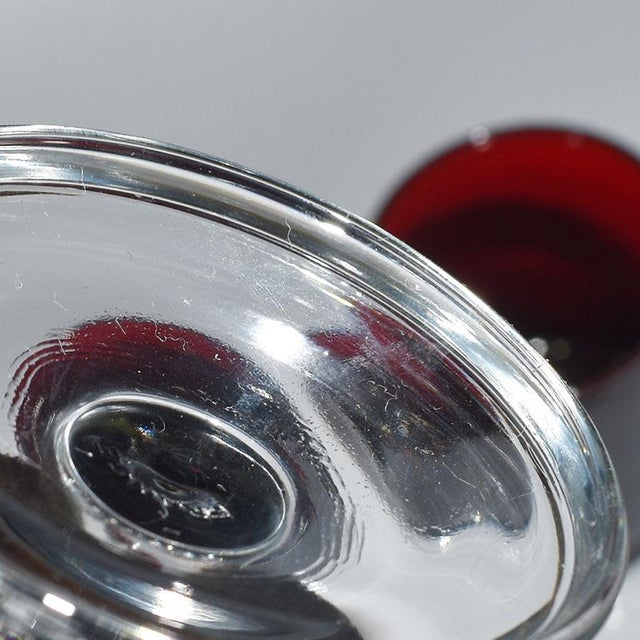 Set of 3 Red French Glass Cordial Glasses - Luminarc France For Sale - Image 4 of 4