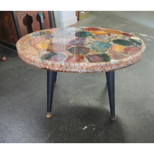 This fantastic oval table appears to be hand made with Stones from the Panama Canal with sand and pebbles on side edge and...