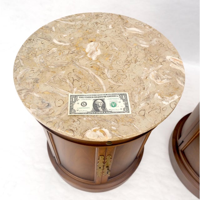 Pair of Round Cylinder Shape Two Doors End Lamp Tables Stands Pull Out Trays For Sale - Image 15 of 18