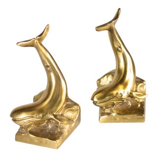 1960s Metal Brass Whale Bookends - a Pair For Sale