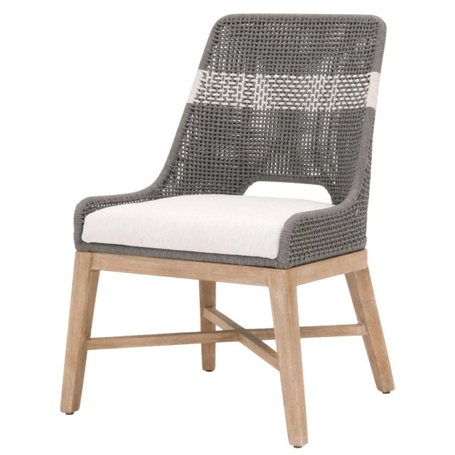 Tapestry Grey Mahogany Dining Chair, White Speckle Stripe & Dove Rope For Sale - Image 13 of 13