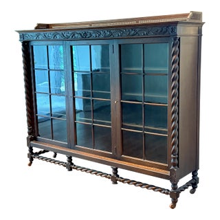 19th Century Jacobean Wide Bookcase For Sale