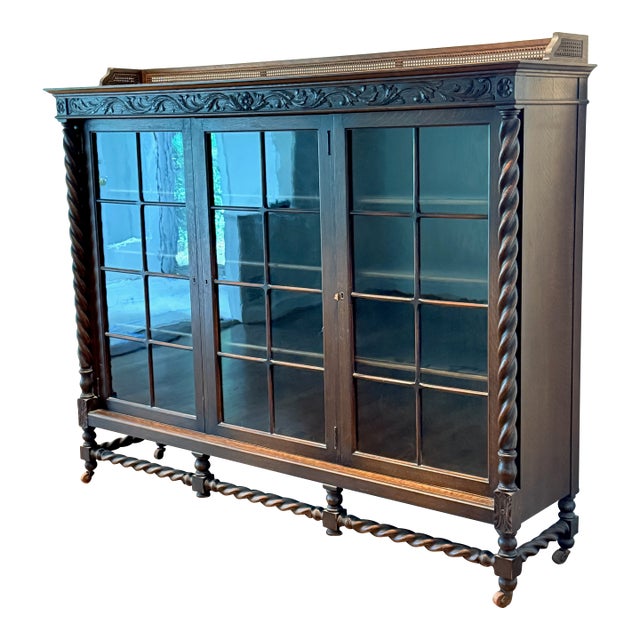 19th Century Jacobean Wide Bookcase For Sale