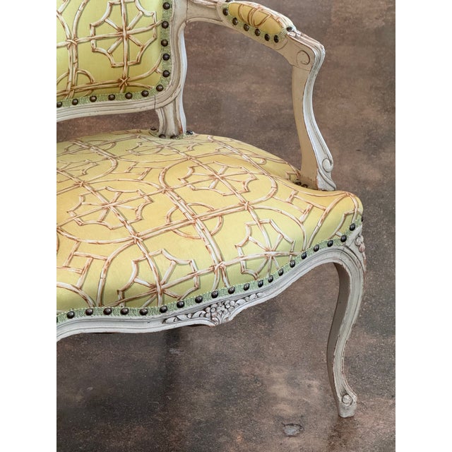 French Pair of Vintage French Fauteuils With Carved Frames For Sale - Image 3 of 10