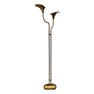 Mid-Century Modern Italian Brass Floor Lamp with Calla Lily Shades, 1960s For Sale