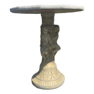 Vintage Mid-Century Ornate Marble (Style) Cherub Accent Table or Pedestal Shabby Chic, Neoclassical, and Maximalist For Sale