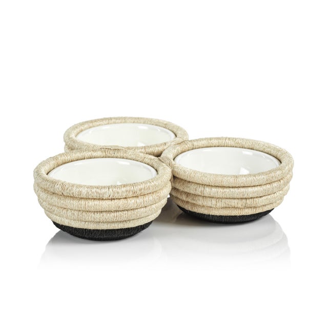 Traditional Matera Coiled Abaca 3-Section Condiment Bowl For Sale - Image 3 of 3