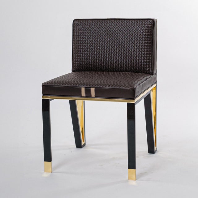 Bizimyer Furniture, "Stella" Chair With Bronze and Exclusive Woven Leather, Tailor Made, Istanbul For Sale - Image 6 of 18