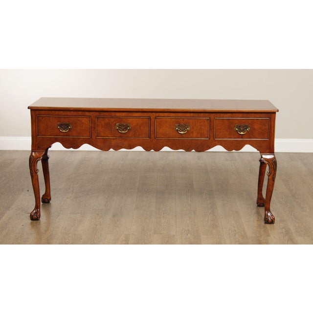 Georgian Style Carved Four Drawer Burl Walnut Sideboard For Sale - Image 4 of 12