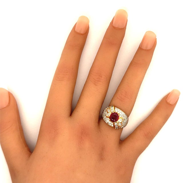 1.39 Carat Ruby Diamond Pave 18k Yellow Gold Ring, Size 5.75 For Sale - Image 9 of 9