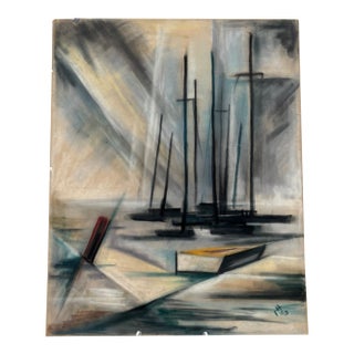 Henry Emil Salloch Original Watercolor on Paper Abstract Harbor Scene, 1963. For Sale