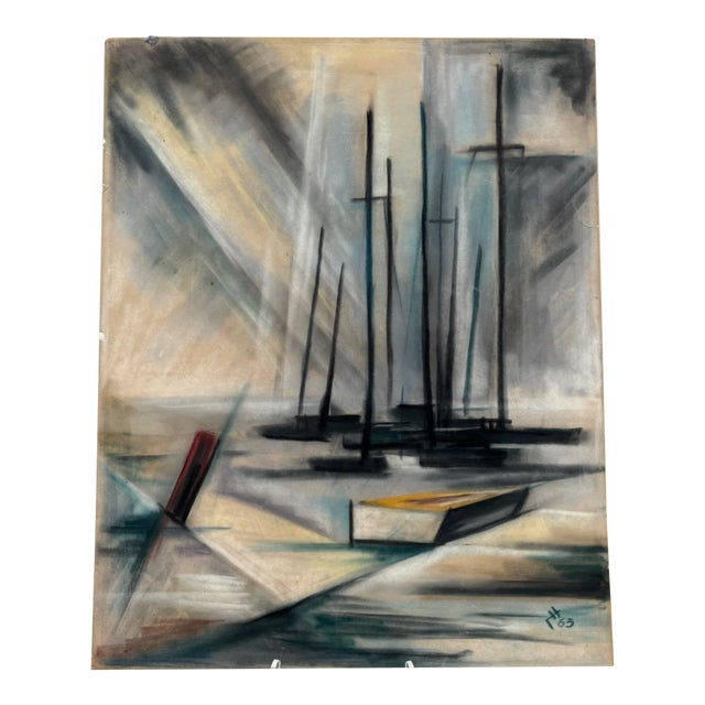 Henry Emil Salloch Original Watercolor on Paper Abstract Harbor Scene, 1963. For Sale