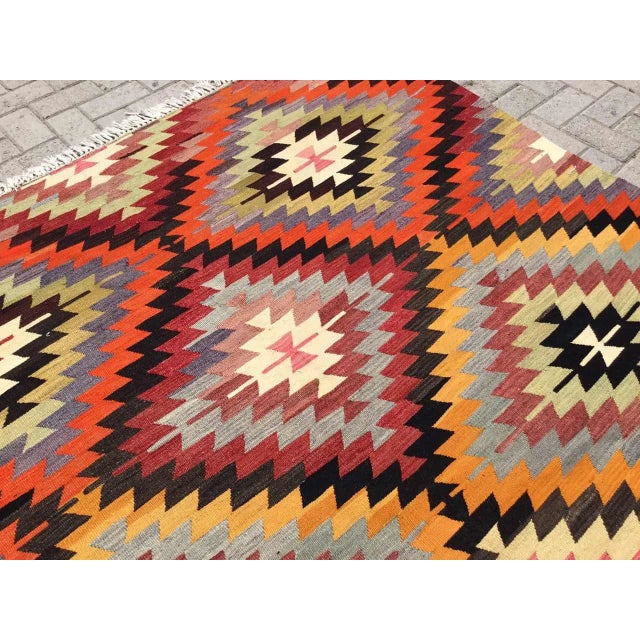 Bohemian Vintage Turkish Kilim -75.5" X 130" For Sale - Image 4 of 10