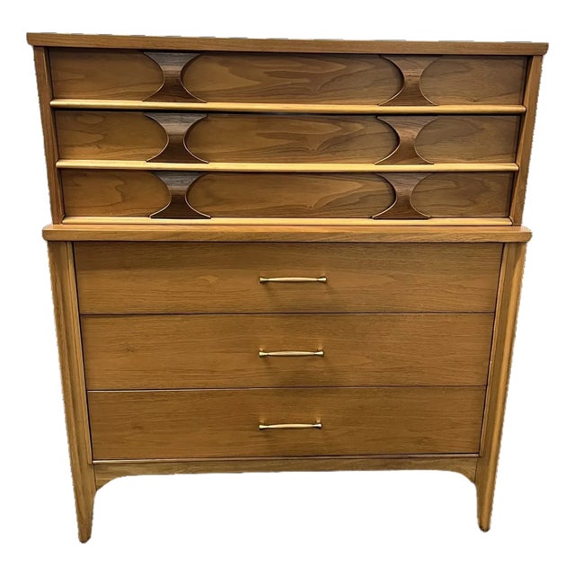 Vintage Mid Century Modern "Perspecta" Highboy 5 Drawer Tall Dresser by Kent Coffey For Sale
