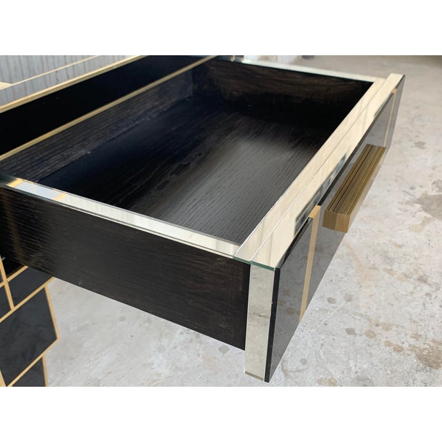 New Pair of Mirrored Low Nightstand in Black Mirror and Chrome With Drawer For Sale - Image 9 of 11