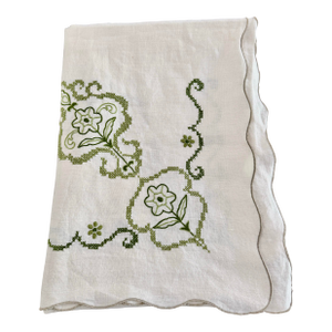Linen Floral Hand Embroidered Table Cloth