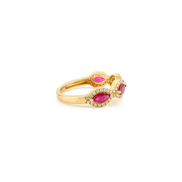 Metal Diamond Ruby Marquise Cut 14k Gold Wedding Band Size 6.5 For Sale - Image 7 of 15