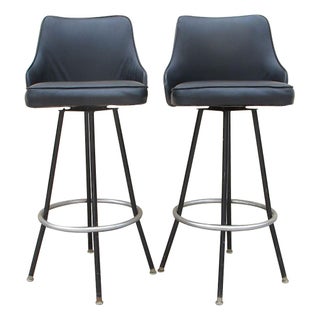 Vintage 1960s Black & Chrome Bar Stools For Sale