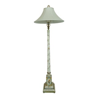 Floral Paint Decorated Floor Lamp W. Shade For Sale