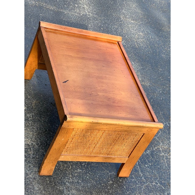 Wood Vintage MCM Caned Side Table For Sale - Image 7 of 9