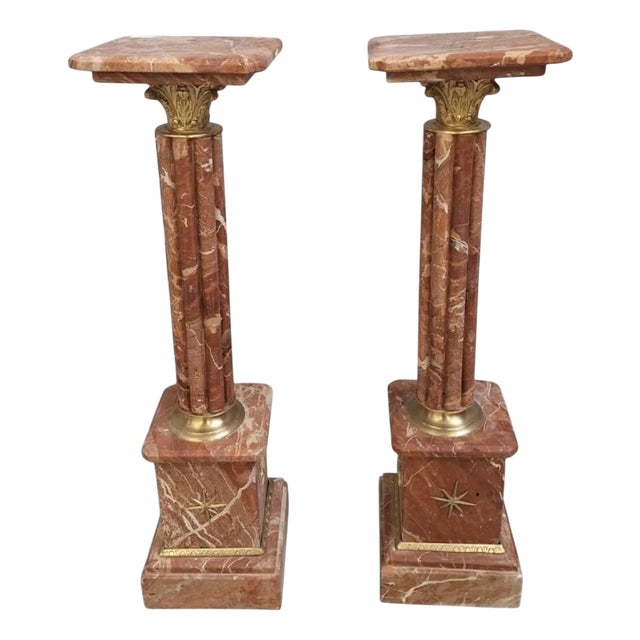 Presentation Columns in Pink Marble and Bronze, Set of 2 For Sale