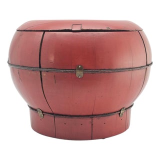 Chinese Red Lacquer Rice Bucket Decorative Storage Container 13" For Sale