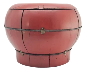 Chinese Red Lacquer Rice Bucket Decorative Storage Container 13"