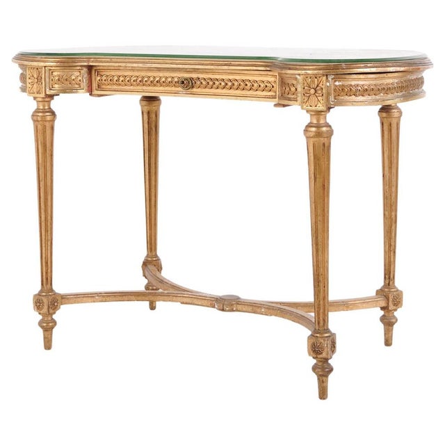 Antique Louis XVI Gustavian Desk with Glass Top & Drawer, 1850s For Sale - Image 14 of 14