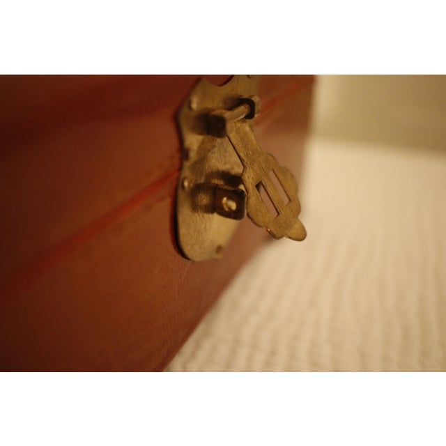 Genuine Leather Vintage Chinese Box With Brass Hardware and Black Silk Lining For Sale - Image 10 of 12