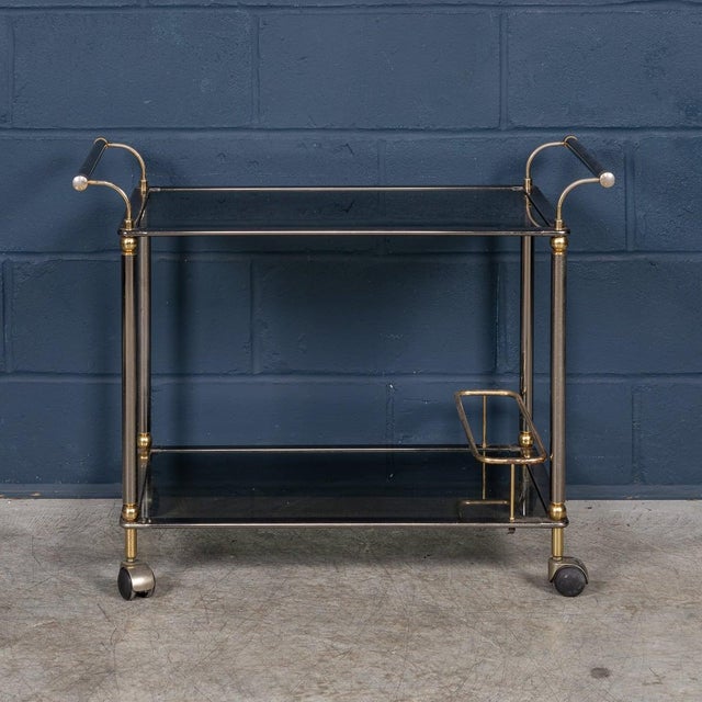 Vintage 20th Century Italian Steel & Brass Framed Drinks Trolley, 1980s For Sale - Image 13 of 18