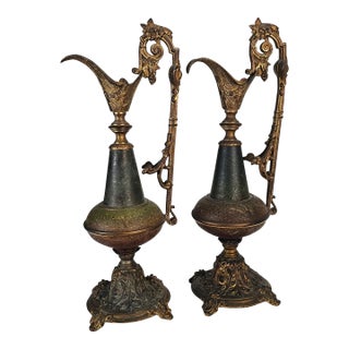 Bradley Hubbard Style Ewers Pitchers Candle Holders Set of Two For Sale
