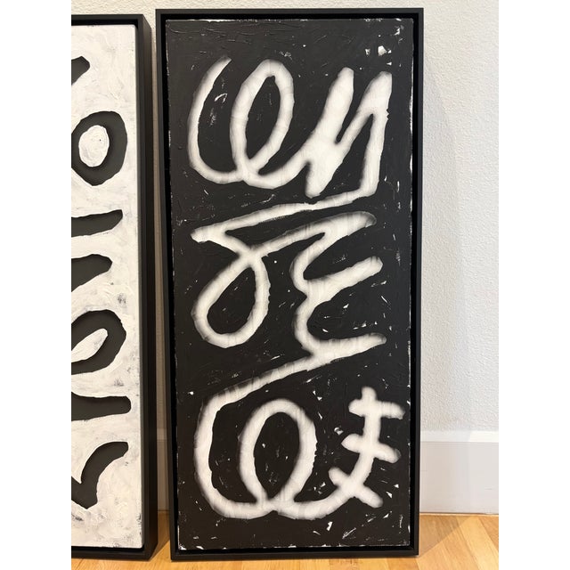 Contemporary Large Original "Scribble" Black and White Paintings by Alic Daniel - A Pair For Sale - Image 3 of 11