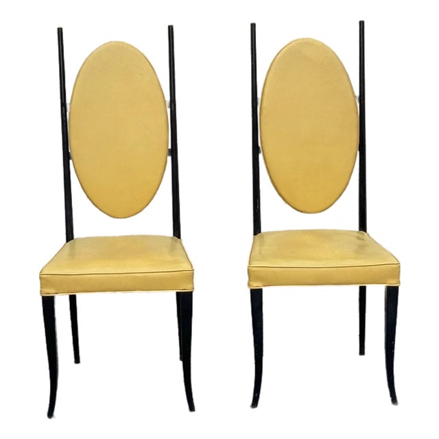 Pair of 1970s Italian Modern High-Back Sculptural Chairs in Yellow Leather For Sale