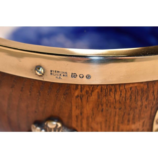 English Circa 1900 English Silver Plated Oak Bowl With Servers For Sale - Image 3 of 10