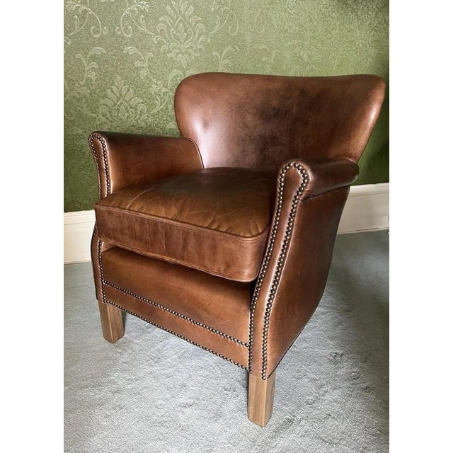 2000 - 2009 Vintage Brazilian Leather Armchair with Antique Brass Studs For Sale - Image 5 of 17
