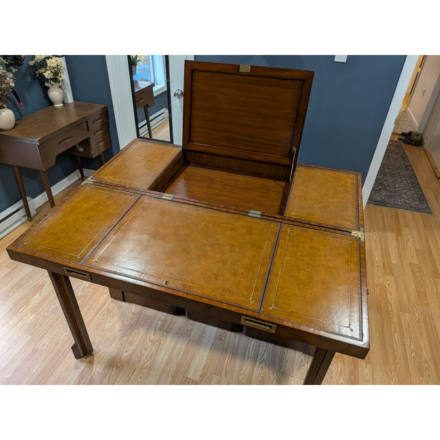 1990s Maitland-Smith Handmade Architect / Cartography Desk — Leather Top, Locking Compartments, 3 Keys For Sale - Image 13 of 14