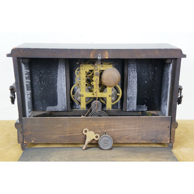 Antique Sessions Neoclassical Figure With Lyre Key Wound Mantel Clock For Sale - Image 9 of 14