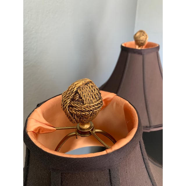 Late 20th Century Large Italian Tassel Buffet Lamps With Black Shades, Pair For Sale - Image 9 of 11