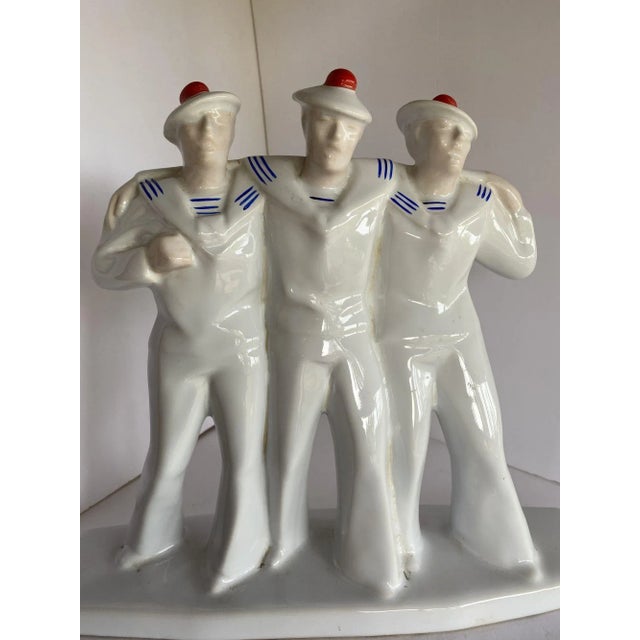 1930s Edouard Cazeaux French Art Deco Sailors on Leave Earthenware Ceramic Sculpture For Sale - Image 9 of 10