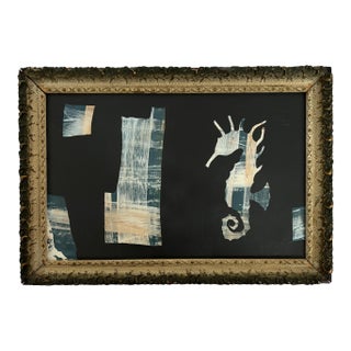 "Seahorse" Abstract Art in Antique Frame, Coastal Contemporary Nautical Wall Art by JTS For Sale