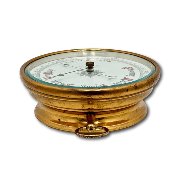 Fine Quality Large Antique Wall Mount Brass, Beveled Glass & Porcelain Dial Barometer by Short & Mason in London For Sale - Image 13 of 18