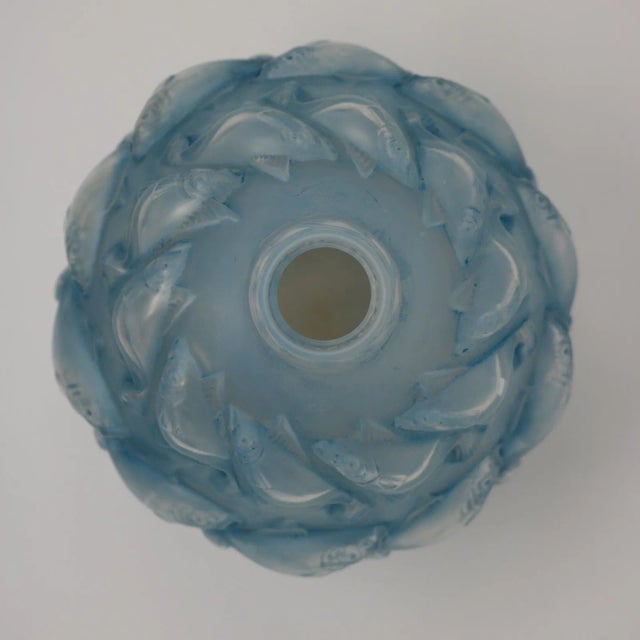 Blue Rene Lalique Opalescent Glass Blue Stain 'Camaret' Vase For Sale - Image 8 of 9